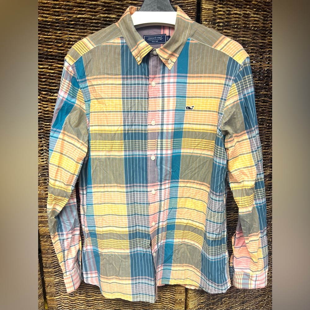 Vineyard Vines- Madras Multicolor Plaid Men's Shirt, Size: Large